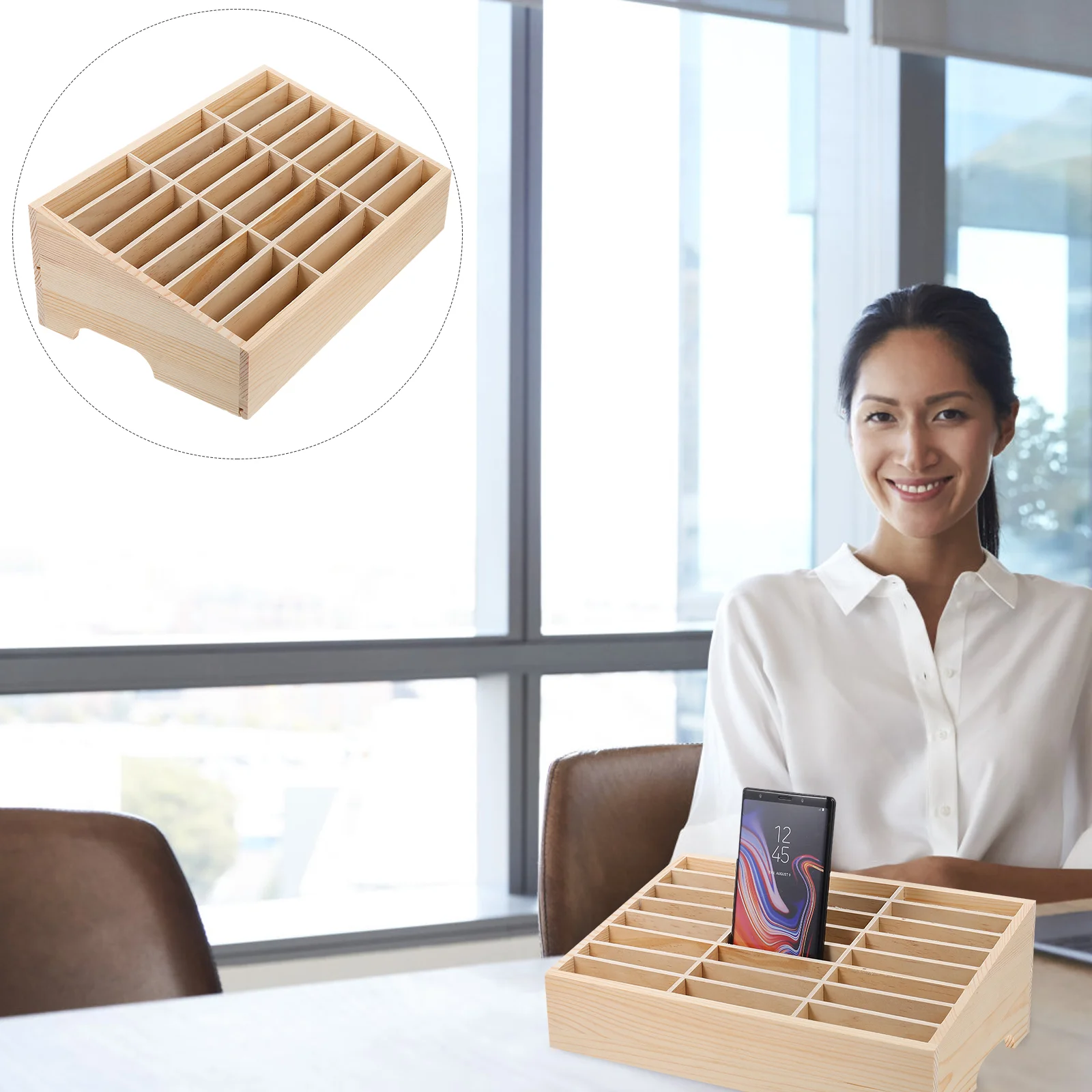 

Ящик-органайзер для офиса, деревянная коробка с несколькими ячейками для хранения сотовых телефонов, настольный держатель-Органайзер