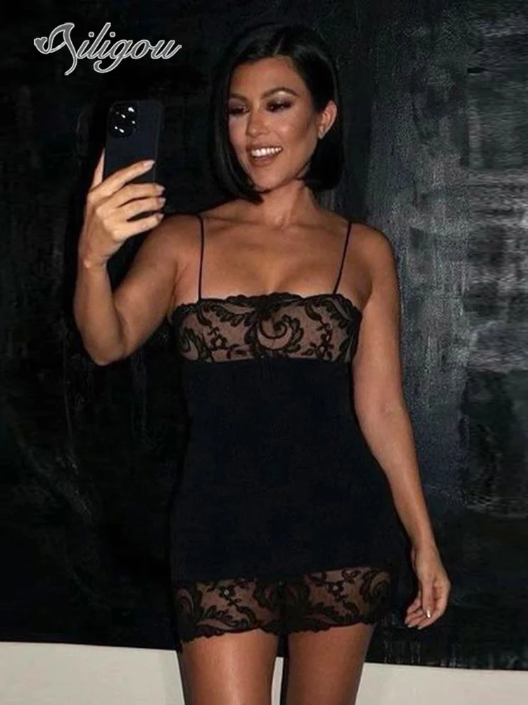 

Ailigou 2022 новые летние женские черные кружевные сексуальные обтягивающие мини-платья, Подиумные вечерние Клубные платья знаменитостей