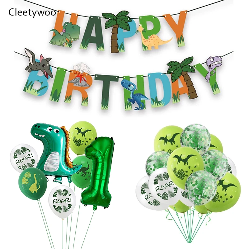 Рев динозавровая вечеринка воздушные шары гирлянда джунгли дикий животные дино 1 год мальчик 1-й день рождения декорация.