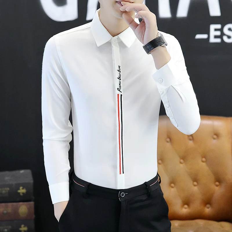 

Рубашка мужская с длинным рукавом, модная блуза с вышивкой в черно-красную полоску, мягкая удобная блуза, осень