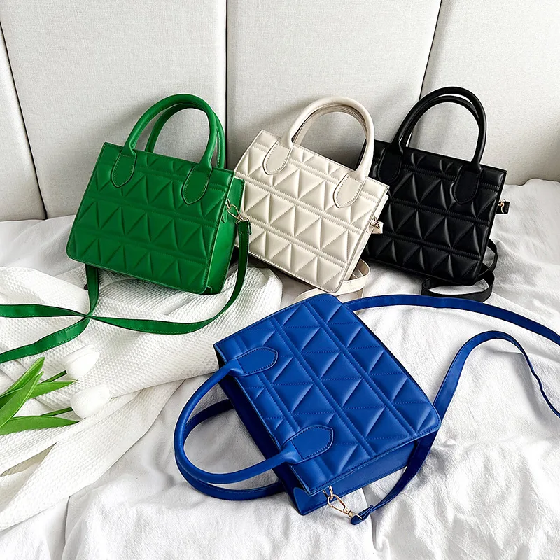 

Fashion Plaid PU Leather Shoulder Bag For Women 2022 New Luxury Handbags Designer Solid Color Quilted Messenger Crossbody Bags