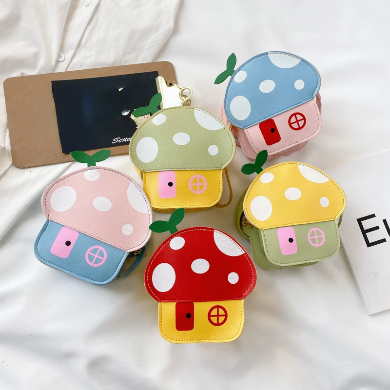 

Handbags Cute Shoulder Cartoon Mini Children's Coin Bags Leather Fashion Lovely Red Mushroom Girls Messenger Bag Purse