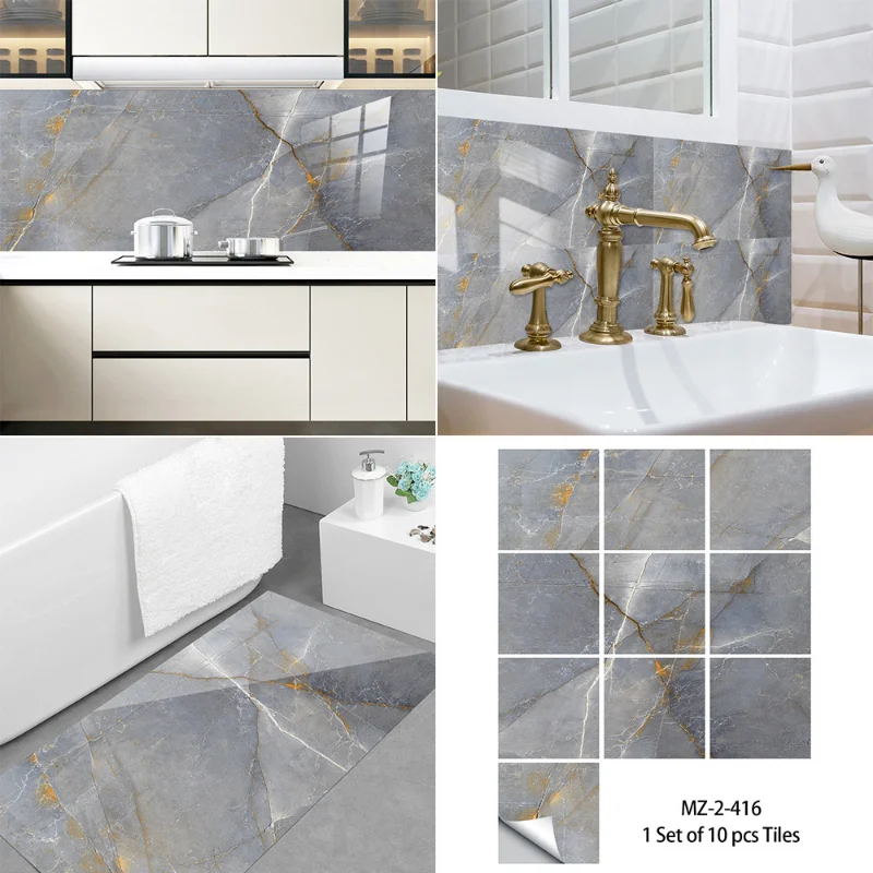 

10pcs Imitation Marble Tile Sticker Bathroom Kitchen Cabinet Home Decoration Transformation Self-adhesive Wall Sticker