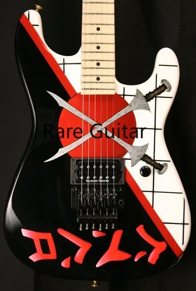 

Rhxflame Custom 25th Anniversary WarrenDemartini Crossed Sword San Dimas White ST Guitar Black Floyd Rose Tremolo, Single Pickup