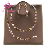 dubai gold color jewelry set buckle chains necklace bracelet and earrings jewelry set for ladies korean accessory gifts