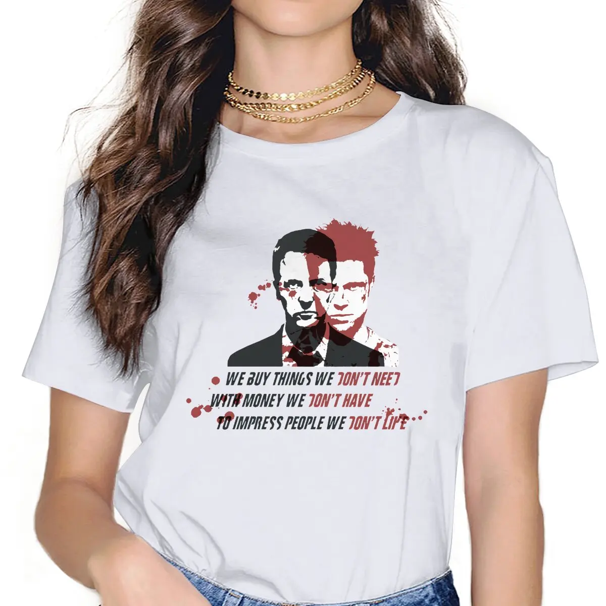 

Two Characters Quote Female Shirts Fight Club The Narrator Film Oversized Vintage Women Clothing Harajuku Casual Feminine Blusas