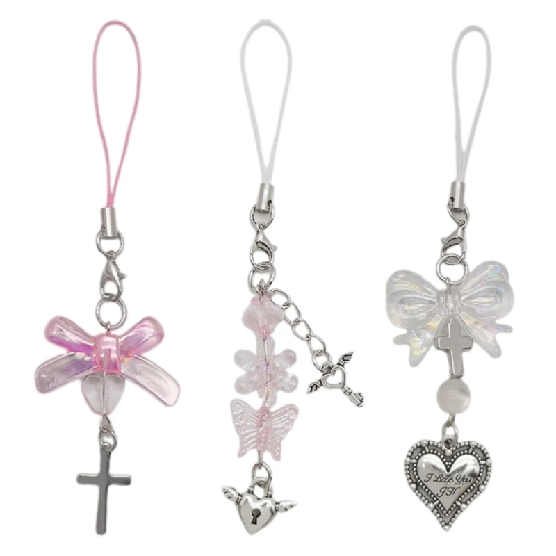 

Phone Lanyard Wrist Strap Anti-Loss Chain Lanyard Pink Bow-Love