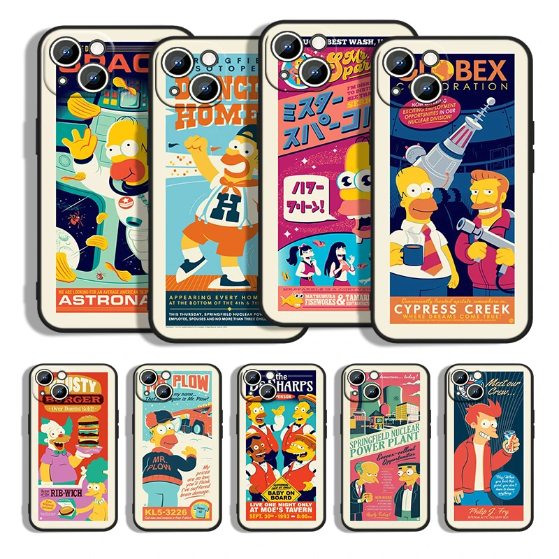 

Cartoon Cute Simpsons For Apple iPhone 13 12 11 Pro Max mini XS XR X 8 7 6S 6 Plus Black Silicone Soft Phone Case Coque