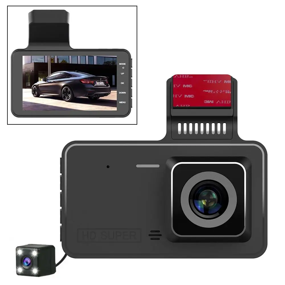 

Автомобильный видеорегистратор, 4-дюймовый большой экран, HD 1080P, с двумя передними и задними линзами