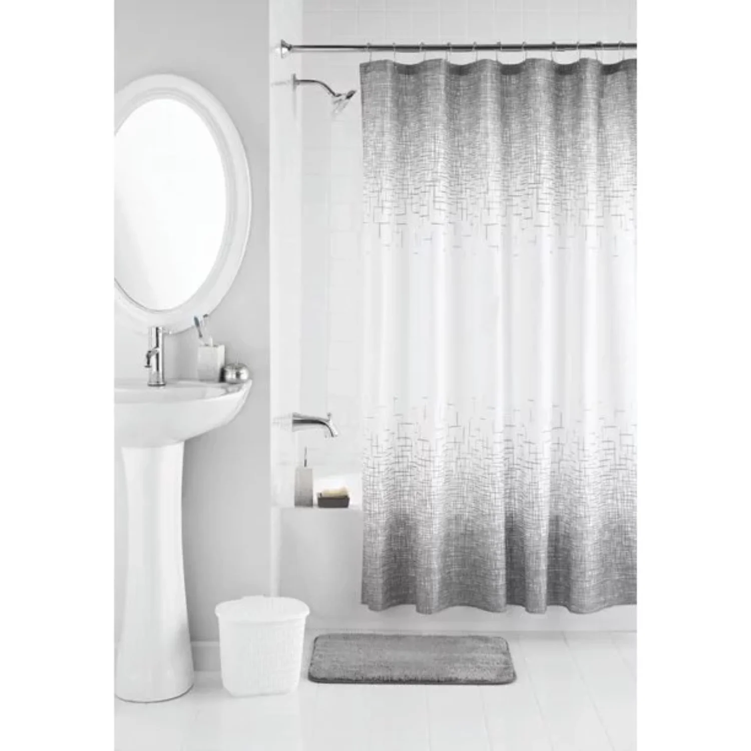 

17-Piece Gray Weave Polyester/Ceramic Bathroom Accessory Set, Gray cortinas