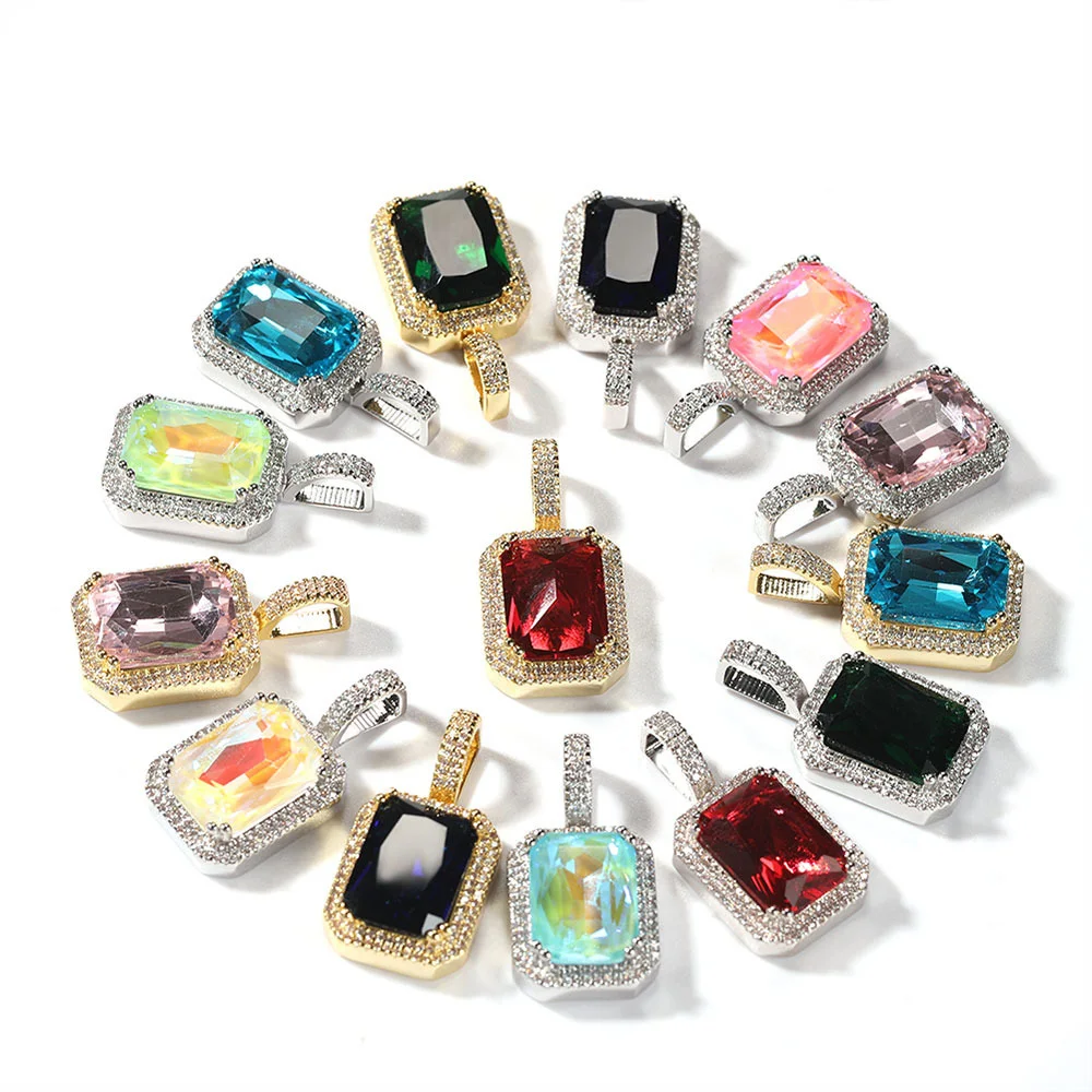 

TopBling Colorful Square Fluorescent Color Gemstone Pendants Choker Chain Necklaces
