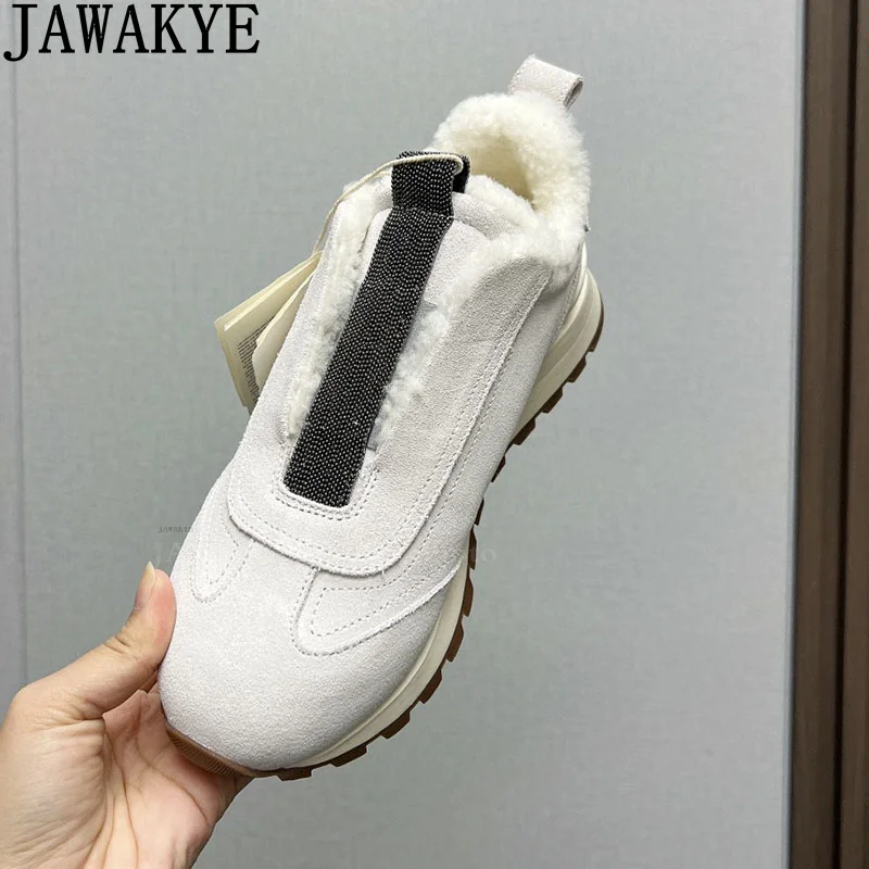 JAWAKYE зимние знаменитые шерстяные туфли на плоской подошве женские качественные