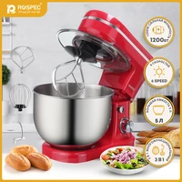 rospec 1200w 5l electric kitchen food stand mixer stainless steel bowl 6 speed cream egg whisk whip dough kneading food mixer