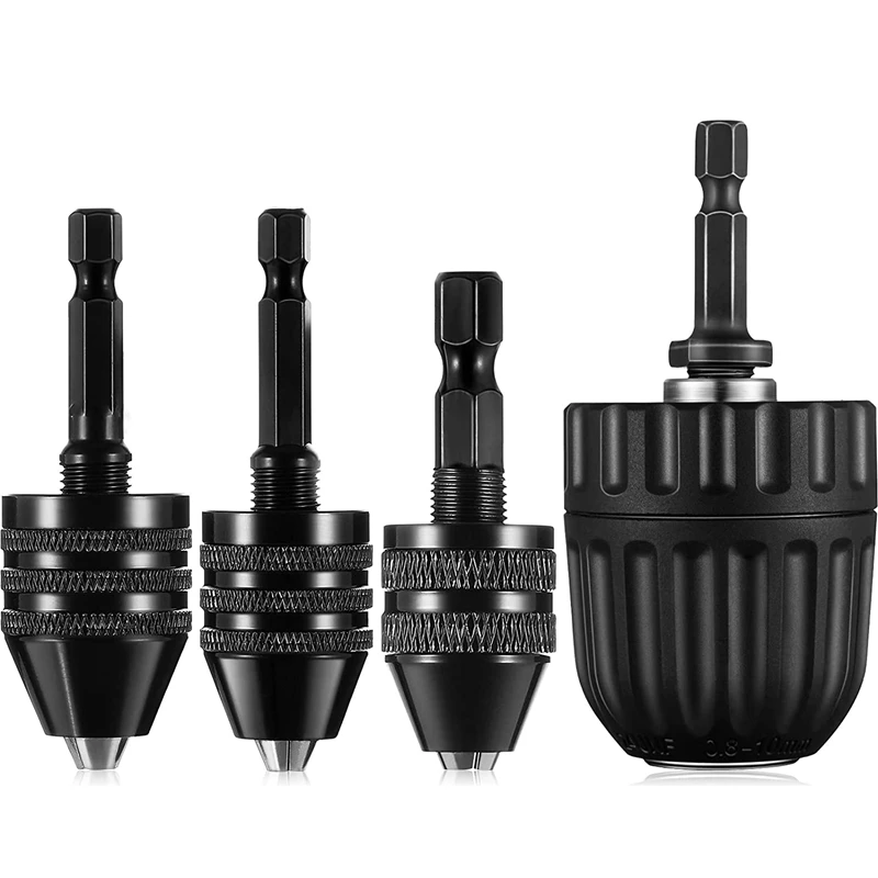 

4 Pieces Keyless Drill Chuck Set Drill Chuck Adapter 1/4 Inch Hex Shank Keyless Drill Chuck