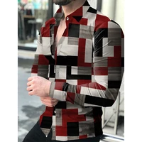 fashion social men shirts turn down collar buttoned shirt casual lattice print long sleeve tops mens clothes prom party cardigan
