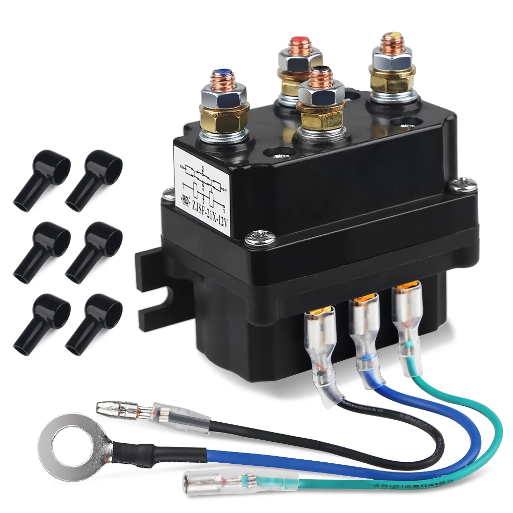 

Universal 12V 250A Winch Solenoid Relay Contactor Thumb Truck 12v Relay With Wire + 6 Protectors For Atv Utv 4x4 Vehicles