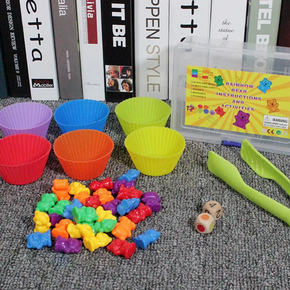 

Montessori Toys Box Rainbow Stack Cups Counting Bears Color Weights Sensory Toys Baby Mintessori Educational Toys Games Kids