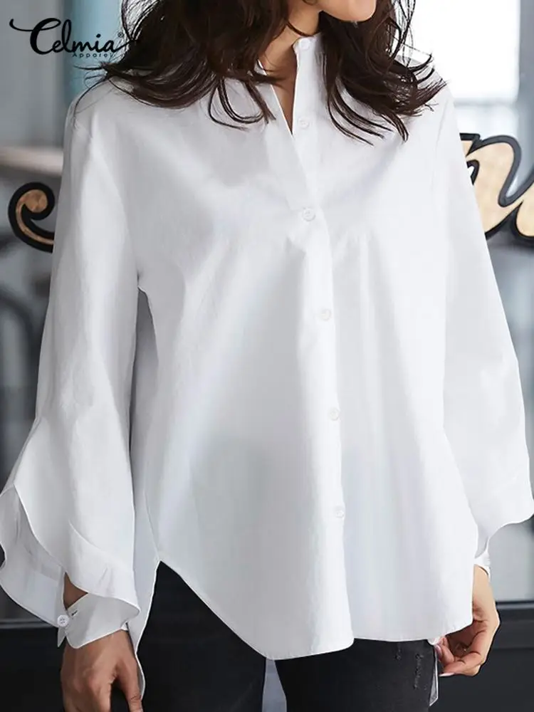 

Celmia Casual Loose Buttons Solid Tops 2023 Autumn Women Long Flare Sleeve Blouses Fashion Shirts Work Office Blusas Femininas