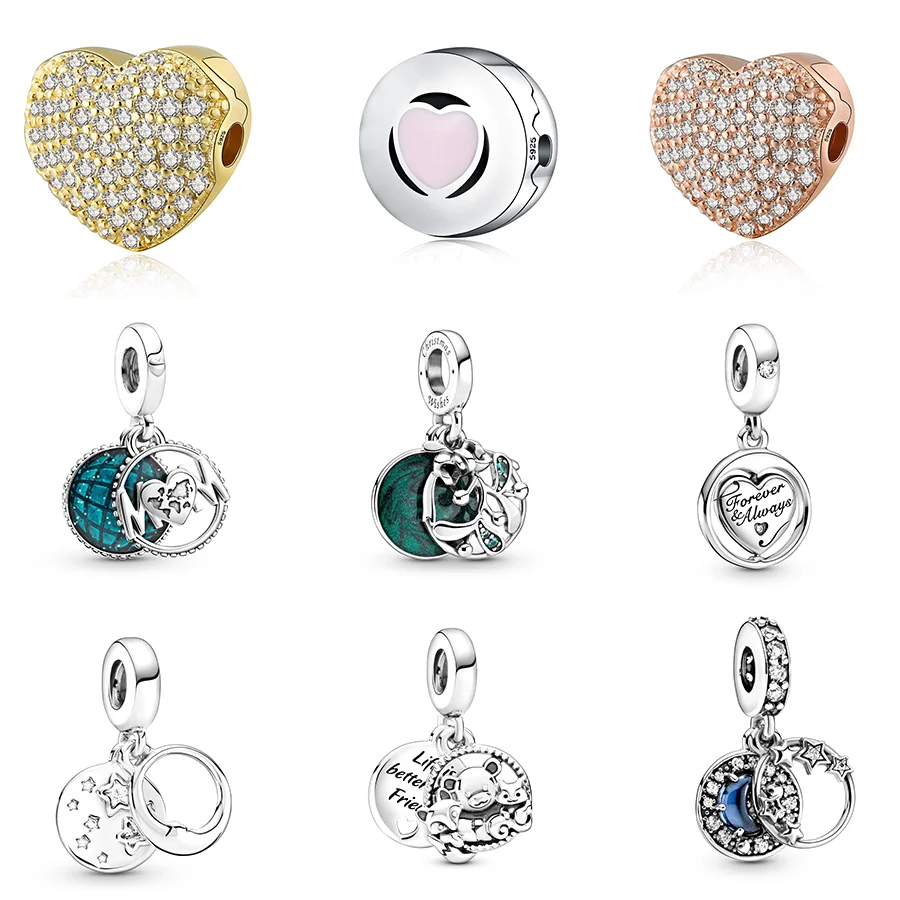 

925 Sterling Silver Beads Charms Rose Gold Heart Diy Pendant For Original Pandora Charms Women Bracelets & Bangles Jewelry