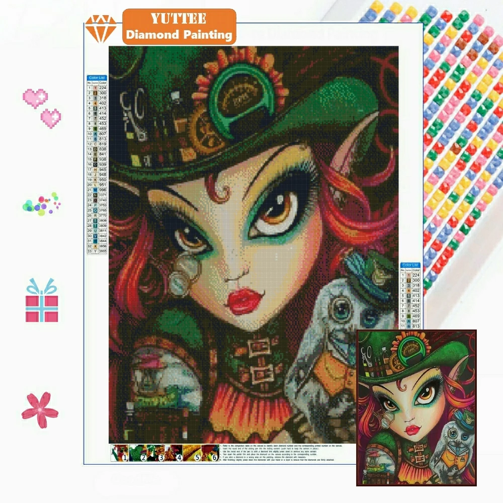 

Owl Big Eyes Magic Gothic Girl 5D DIY Diamond Painting Full Drill Square/Round Diamond Embroidery Mosaic Cross Stitch Home Decor
