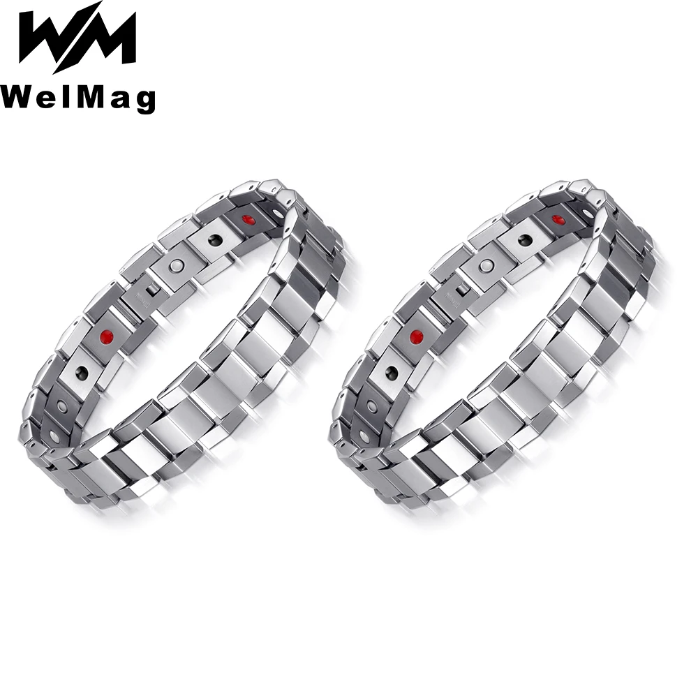 Welmag Titanium Bracelet For Men 2pc Sold 4 Elements For Arthritis Pain Healing Bracelet Mirror Finish Design Free Shipping