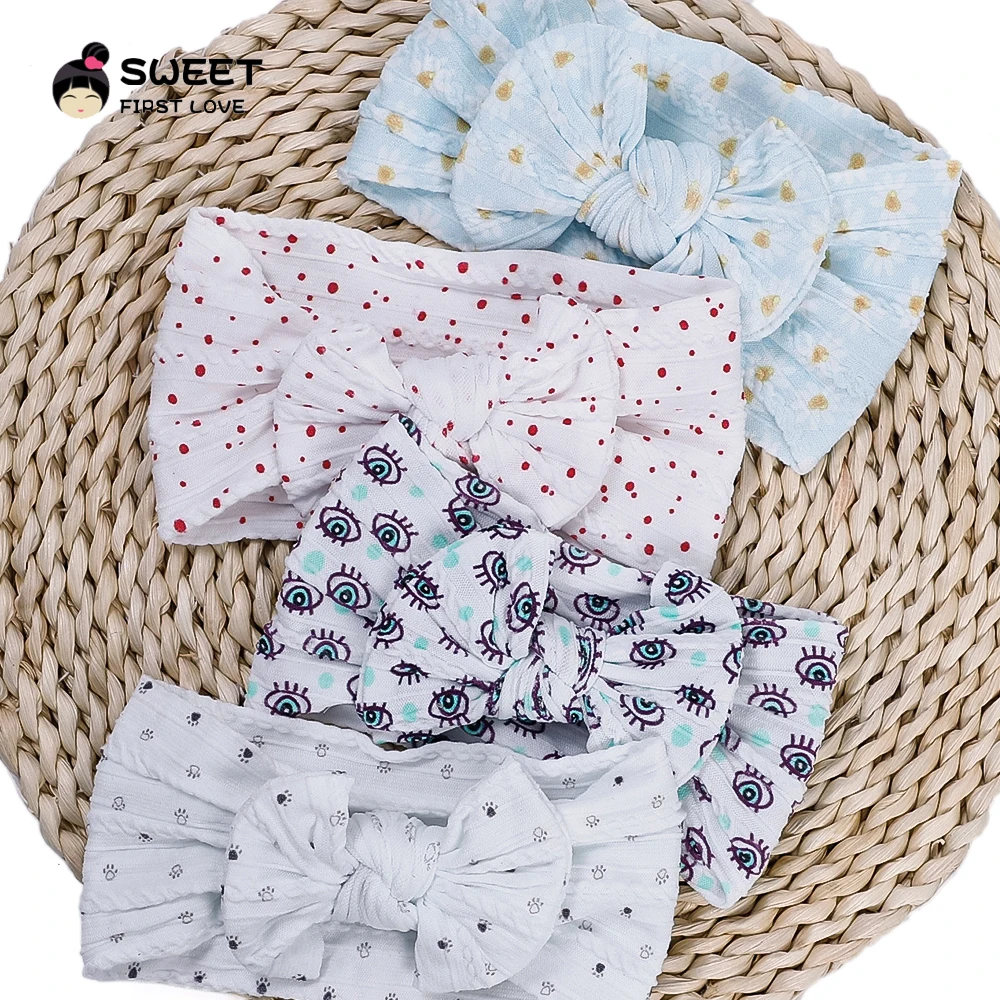 

5Pcs/Lot Baby Headband Baby Girl Nylon Headbands Turban Kids Headwear Soft Knot Accessories Speckle Stripe Lattice Indelible