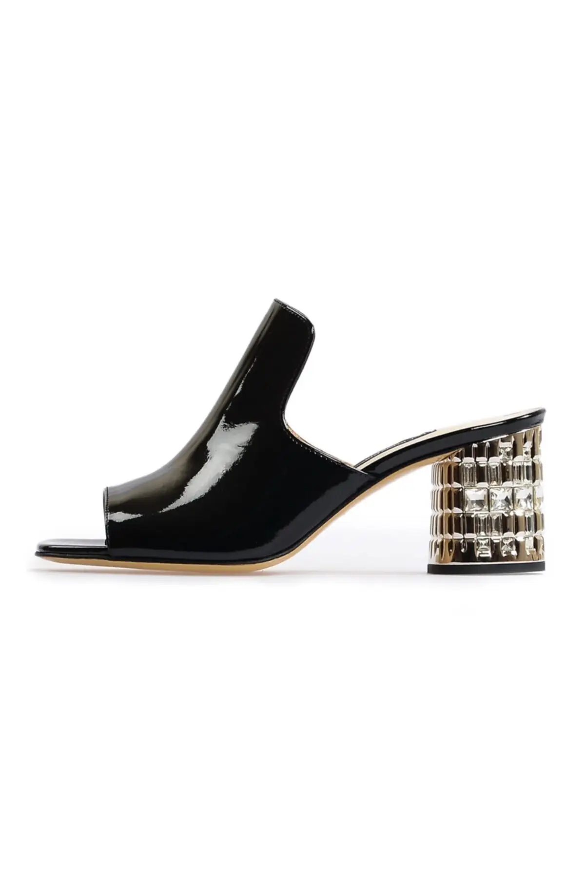 

Black stone heels slippers
