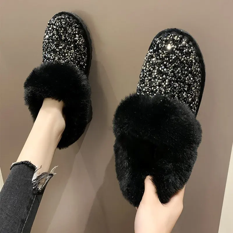 

Women Fur Boots Ladies Winter Warm Ankle Boots for Women Snow Shoes Style Round-toe Slip on Female Flock Snow Boot Ladies Shoes