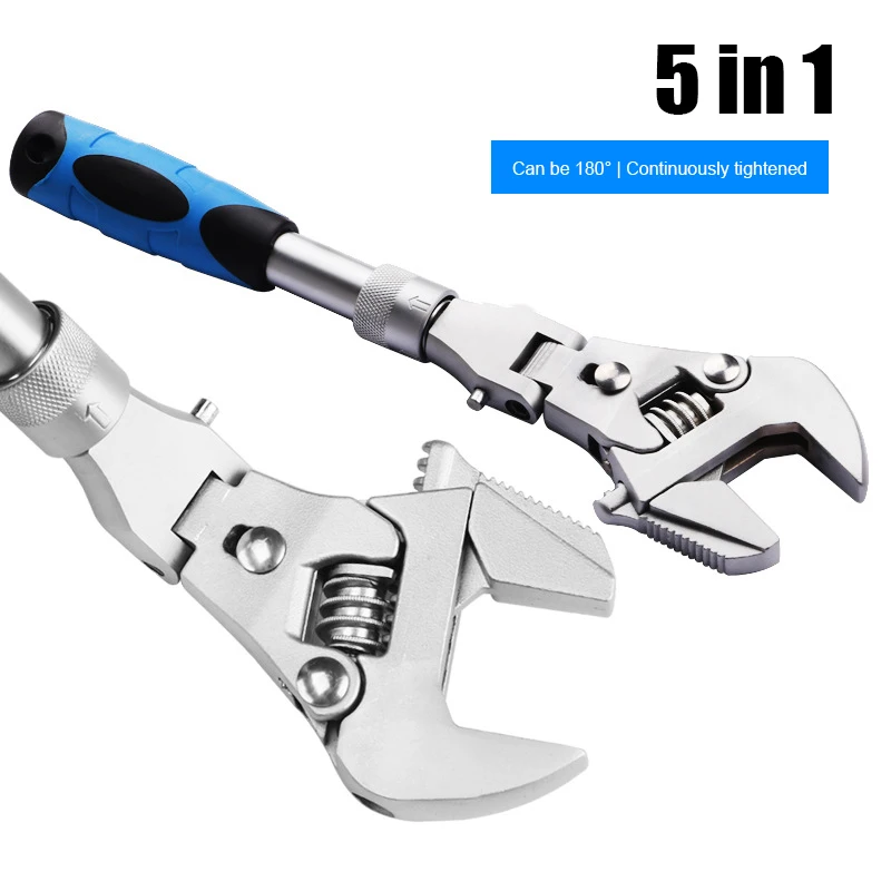 

1 Pcs 5 In 1 Adjustable Torque Wrench Ratchet 180 Degree Folding Universal Pulley Wrench 10 Inch Home Repair Tool