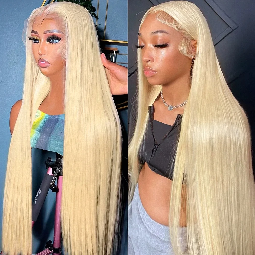 

613 Blonde Straight Lace Front Wigs Human Hair Pre Plucked with Baby Hair 13x4 180% Density 30inch Transparent Lace Frontal Wig