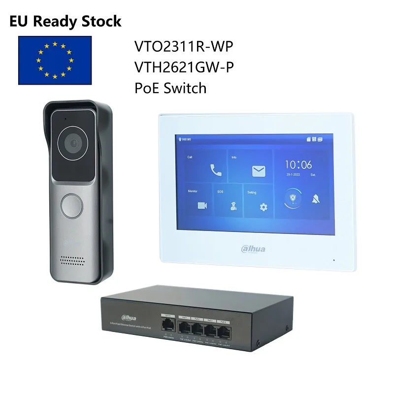

Dahua KTW02 Multi-Language IP Video Intercom KIT, Support RFID card ,include VTO2311R-WP & VTH2621G-P / VTH2621GW-P,SIP firmware