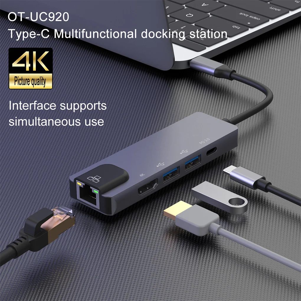 

5 In 1USB 2.0 Hub 4K Adapter HDMI-compatible HD 20V 4.2A 84W PD Fast Charger Portable Docking Station U Disk Power for Notebook
