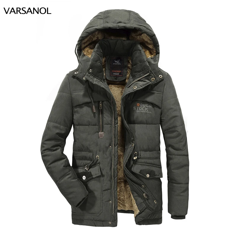 VARSANOL Thick Winter Men's Parka Coats Fleece Hooded Men Jacket Coat Military Cargo Jackets Mens Plus Size 8XL Velvet Warm Coat