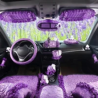 purple car interior decoration accessories for women girls silk steeing wheel cover seatbelt shifter hand brake covers set