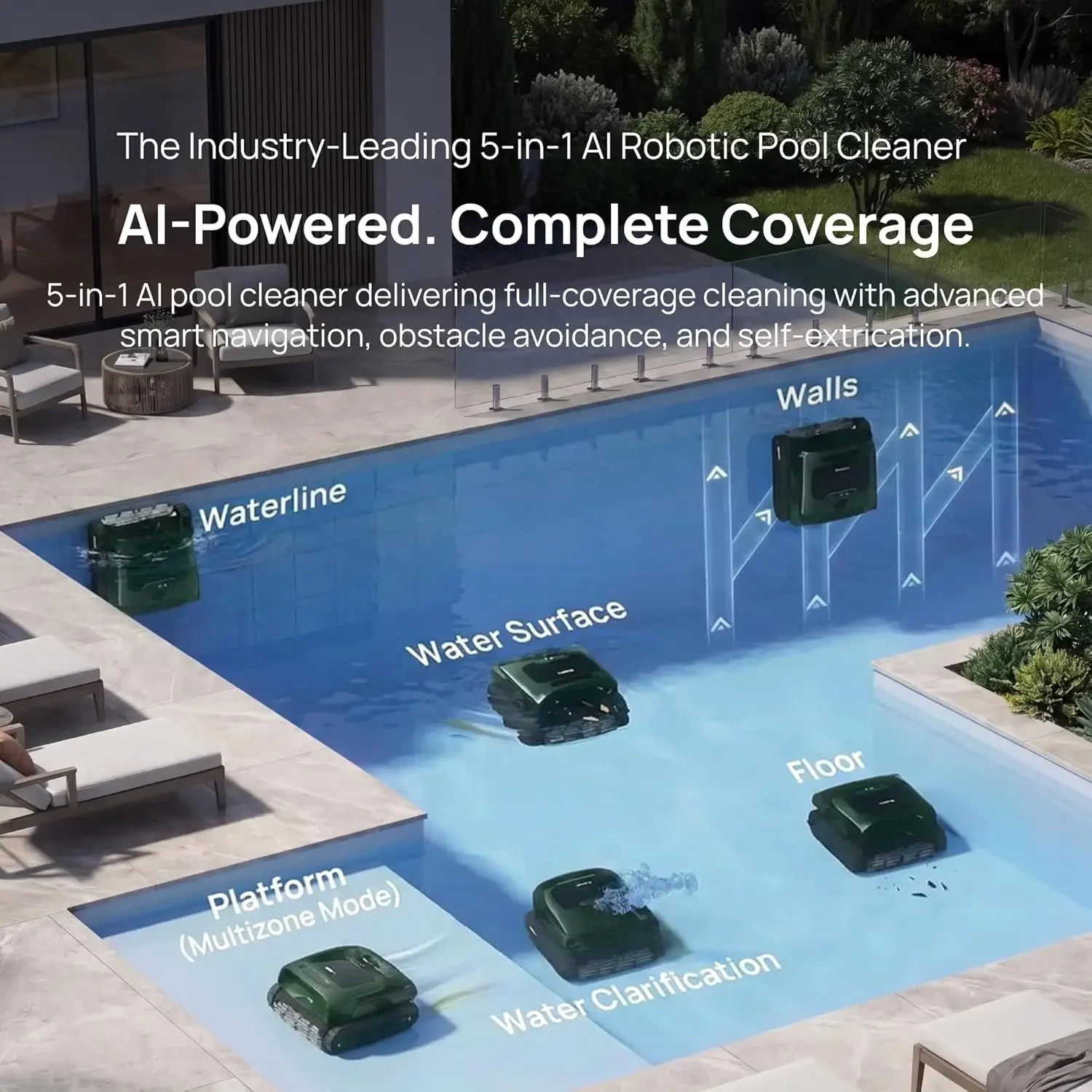 Фото Робот-пылесос для бассейнов Beatbot AquaSense 2 Pro 5-в-1: скиммер, приложение, очиститель воды, для поверхностей, 3875 кв. футов, зеленый №2