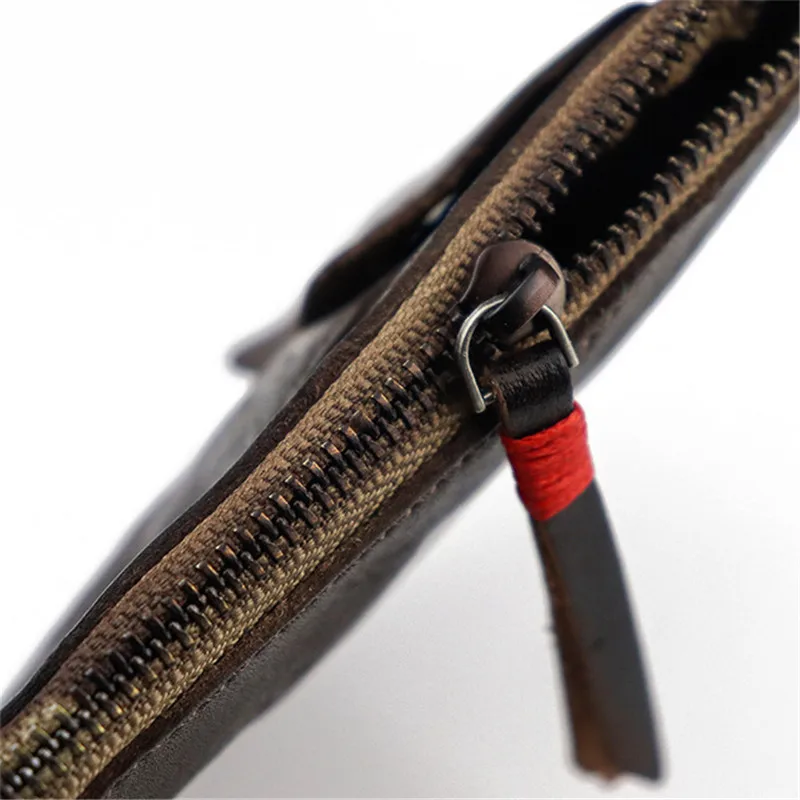 Retro fashion luxury real leather vegetable tanned leather zipper thin and simple folds large-capacity coin purse mini  holder