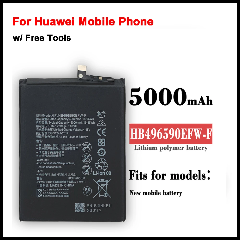 

Replacement Battery 5000mAh HB496590EFW-F For Huawei Mobile Phone Battery