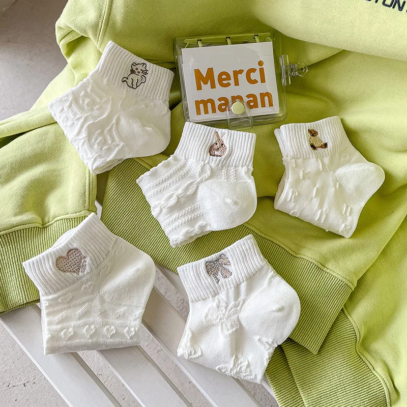 Белые носки с вышивкой модные женские в Корейском стиле милые дизайнерские