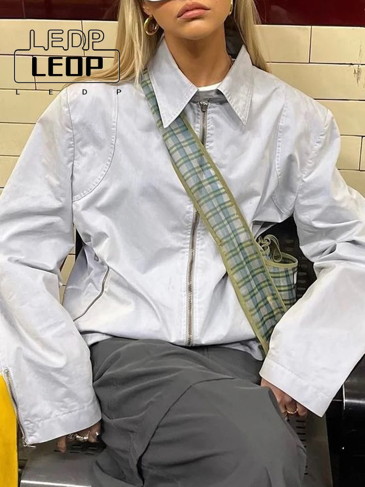 

LEDP Autumn Winter Zipper Jacket Women's Fashion Retro Y2K Chic Jacket Harajuku Harajuku Women's Streetwear Trash Loose Top