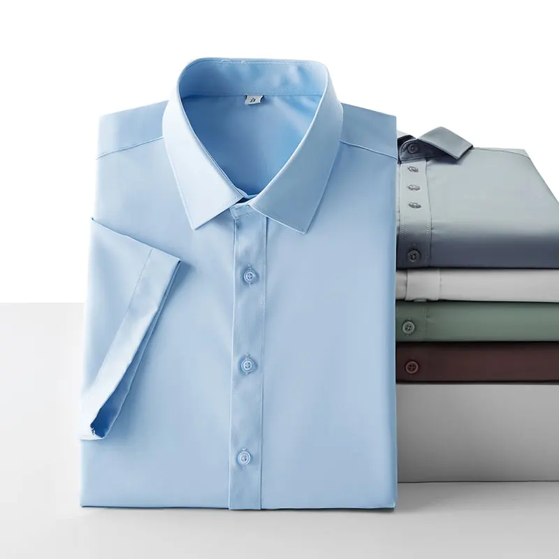 

Summer Dress Shirts 2022 New Arrivals Summer Men Business Casual Classic Solid Short Sleeve Shirts Brand Clothing
