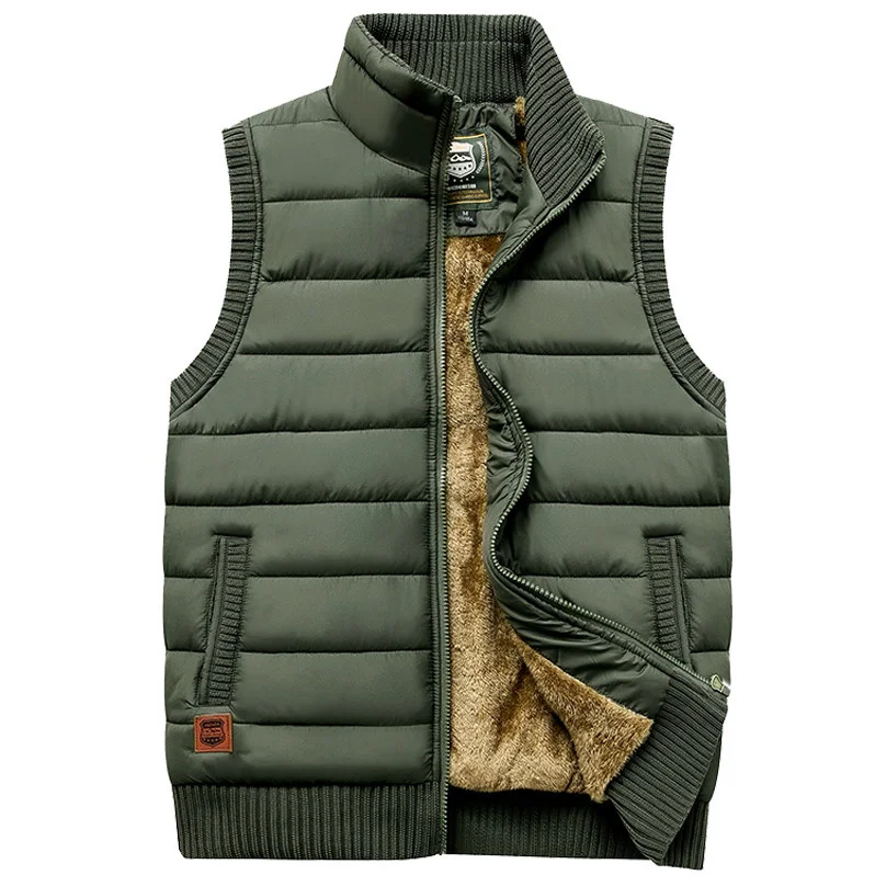 

Brand 2023 Thicken Winter Men's Vest Zipper Coat Warm Sleeveless Jacket Casual Fleece Male Vest Coat Army Green Waistcoat Black