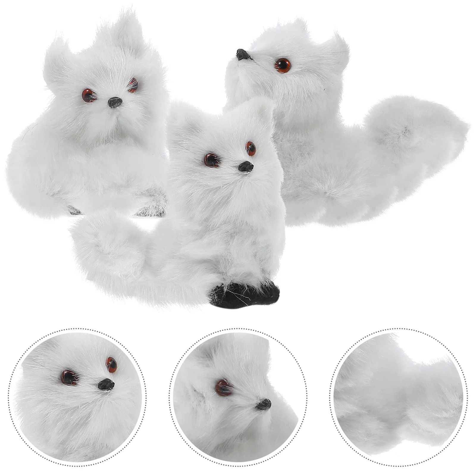 

3 Pcs Plush Fox Statue Christmas Decor Accessories Small Decoration Plastic Faux Fur Tree Ornaments