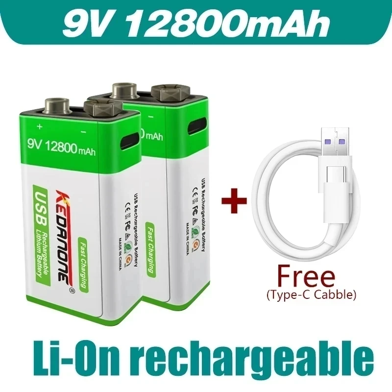 

Аккумуляторная батарея 6F22, 12800 мАч, 9 В, Micro USB