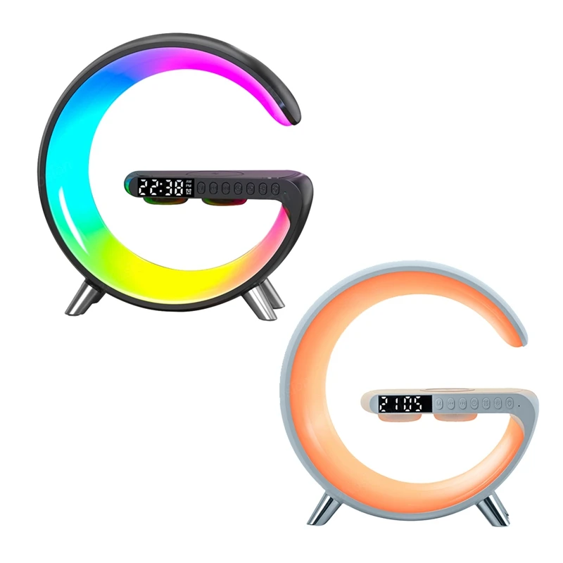 

Wireless Charger Bluetooth Speaker Projection Lamp RGB Night Light Digital Alarm Clock For Sleeping Bedroom-EU Plug