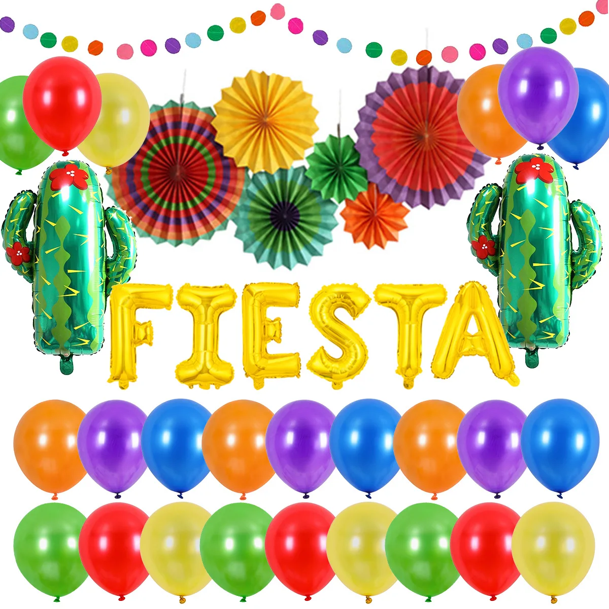 

39pcs of Carnival balloon set 16inch Festa colorful latex balloons paper fans Dot banner included for summer holiday beach party