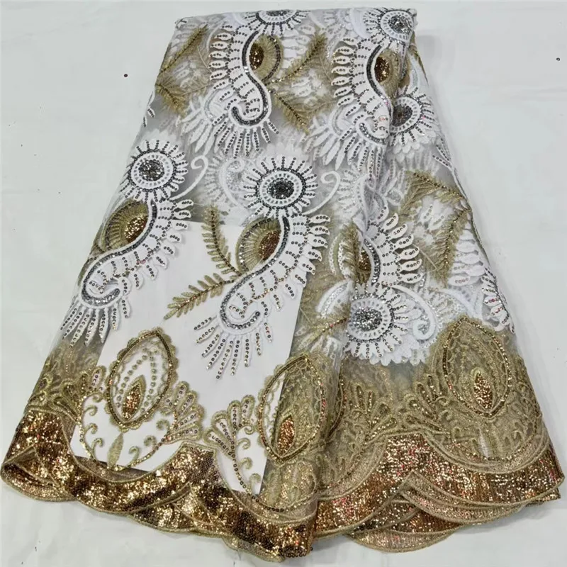 

Двухцветная африканская Кружевная Ткань 5 ярдов с блестками Высокое качество 2023 французский Тюль Вышивка сетчатый материал для нигерийского халата