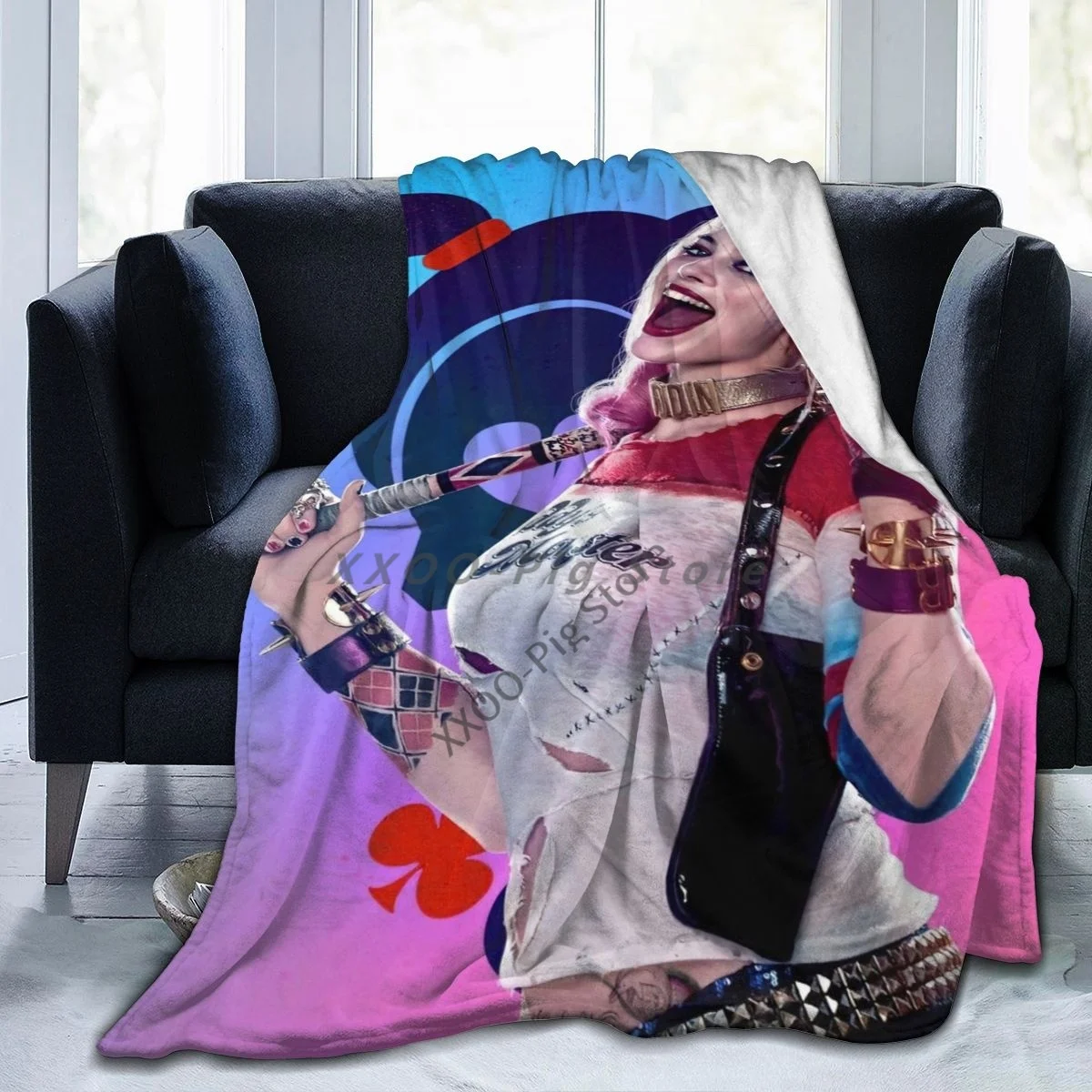 

Harley Joker Villain Quinns Throw Blanket Fuzzy Warm Throws for Winter Bedding 3D Printing Soft Micro Fleece Blanket