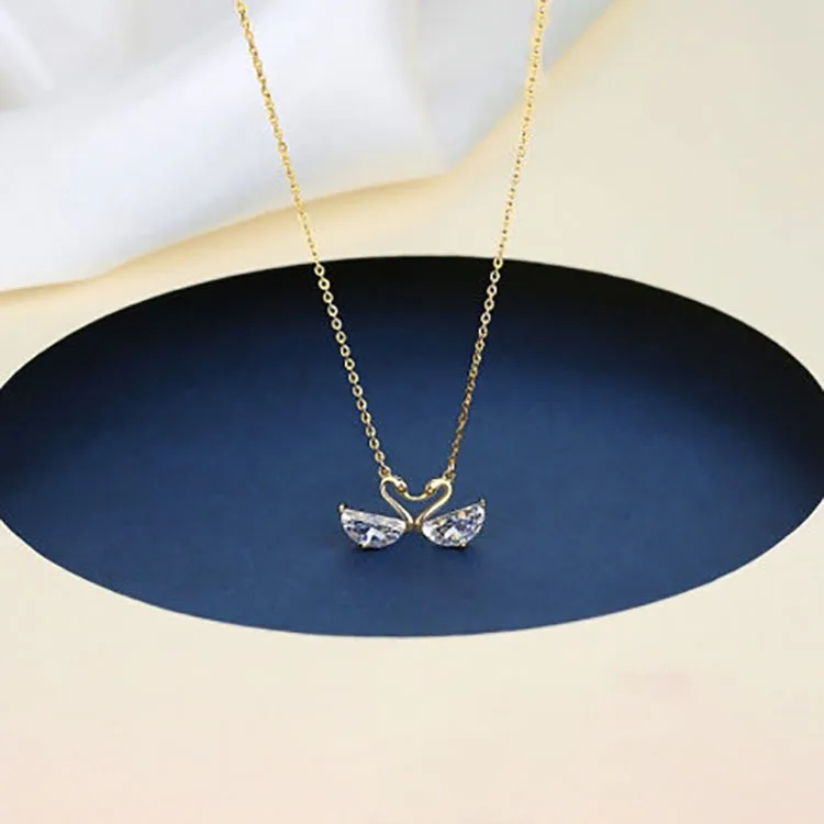 

S925 Sterling Silver Necklace Fashion Swan Love Necklace Women's Advanced Light Luxury Versatile Gold Plated Collar Chain