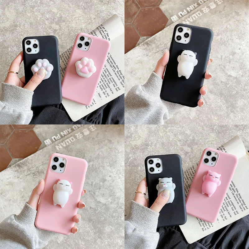 Cute Cat Pinch Case For Samsung Galaxy S23 S22 Plus Ultra M12 M22 A22 M52 M32 A04 A04S A14 A34 A54 4G 5G A7 A8 2018 Soft Cover