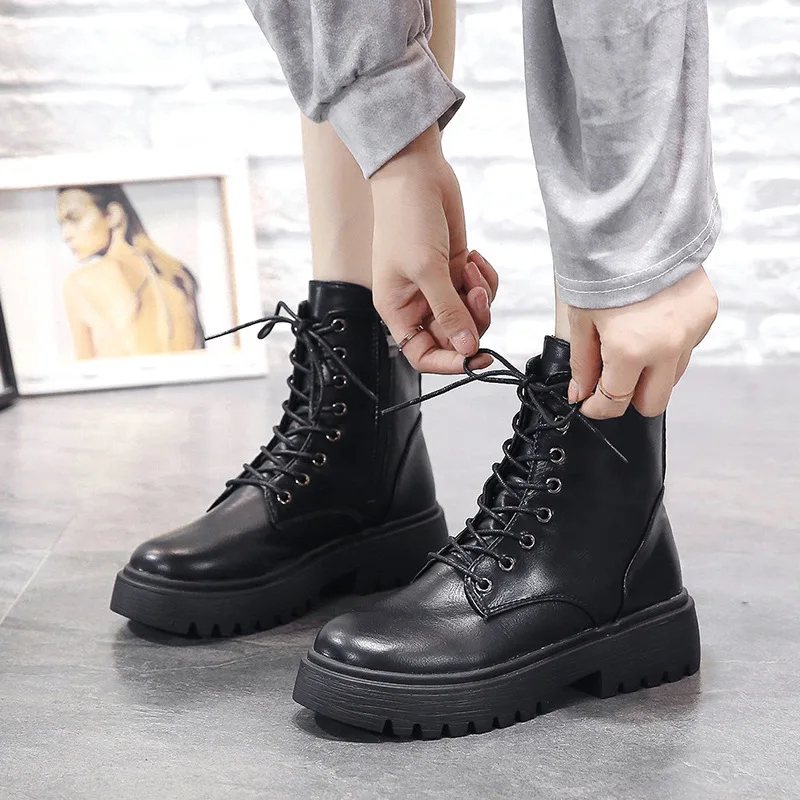 2022 Winter Women Boots Fashion Ankle Boots Woman Shoes Platform Boots Lace-up Ladies Motorcycle Booties Zapatos De Mujer